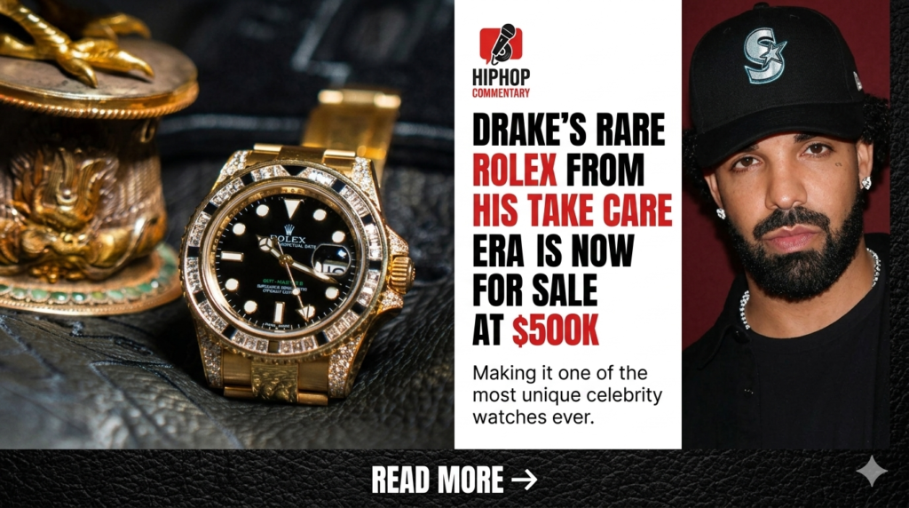 Drake Rolex GMT Master II, Take Care album watch, rare Rolex 116758SANR, Drake OVO watch, luxury watches Drake, Eric Wind Wind Vintage, celebrity watch auction, Rolex collectors item