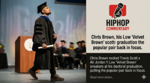 Chris Brown graduation, Chris Brown doctorate, Travis Scott Air Jordan 1 Low Velvet Brown, Travis Scott sneakers, Air Jordan 1 Low, Chris Brown sneakers, sneaker news, Jordan release, Travis Scott Jordan collaboration, sneaker culture, streetwear fashion, sneakerheads