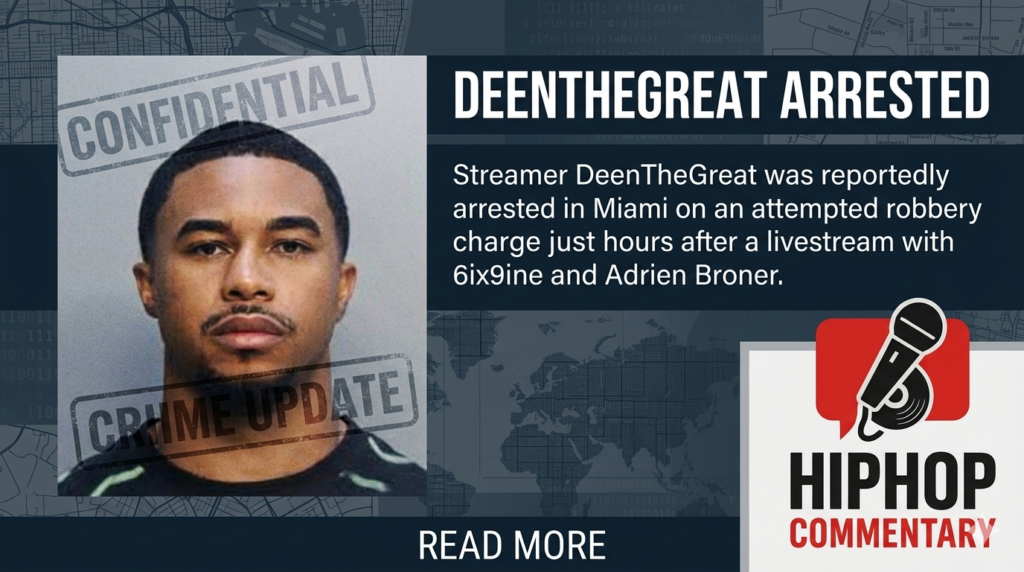 DeenTheGreat Arrested in Miami. DeenTheGreat arrest, DeenTheGreat Miami arrest, DeenTheGreat robbery charge, DeenTheGreat news, Adrien Broner livestream, Tekashi 6ix9ine stream, Miami-Dade County arrest, influencer boxing news, streamer arrest, Deshae Frost, DeenTheGreat boxing career, internet celebrity news, Miami jail booking, viral streamer news